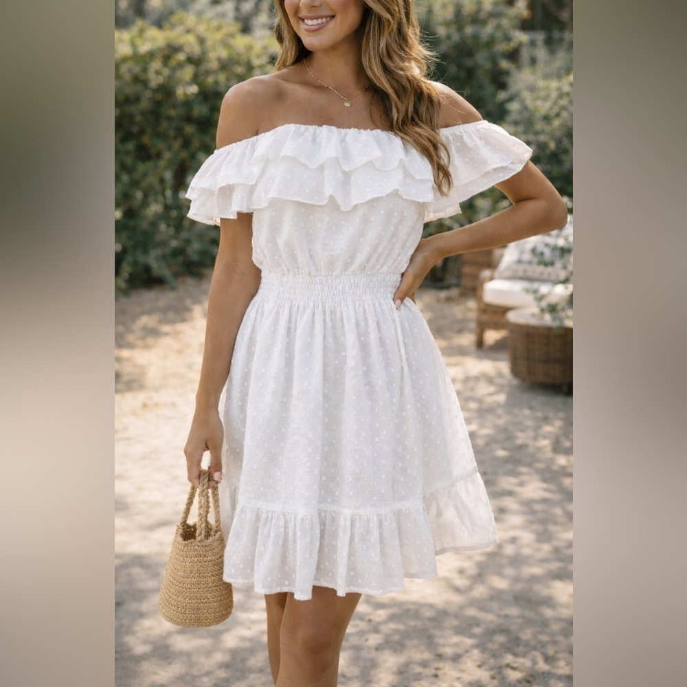 Lilly Pulitzer Quincy Resort White Swiss Dot Ruffle Strapless Dress Size Medium